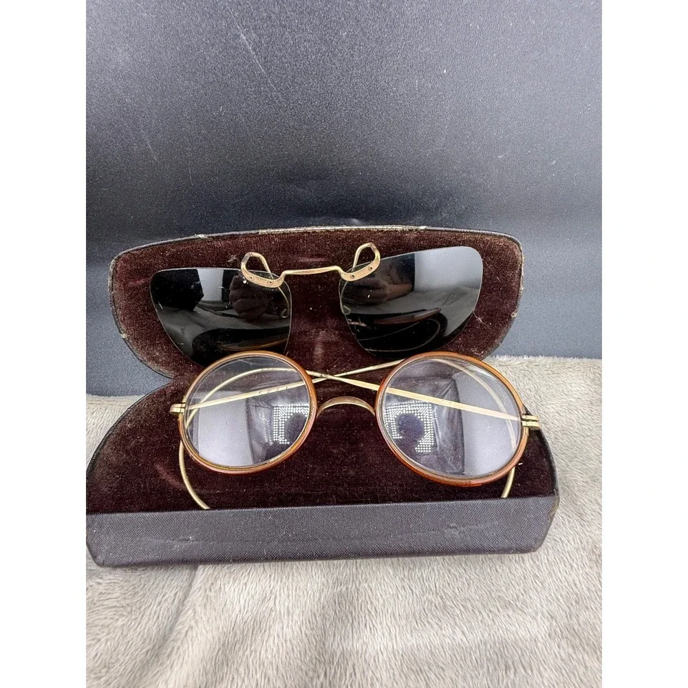 Vintage Windsor Wire Frame Glasses Polaroid Sunglasses Clip Gold Rimless Small